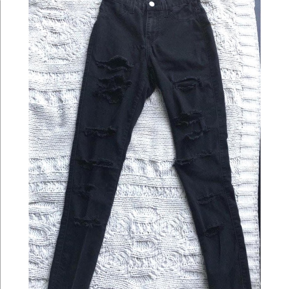 black distressed jeans